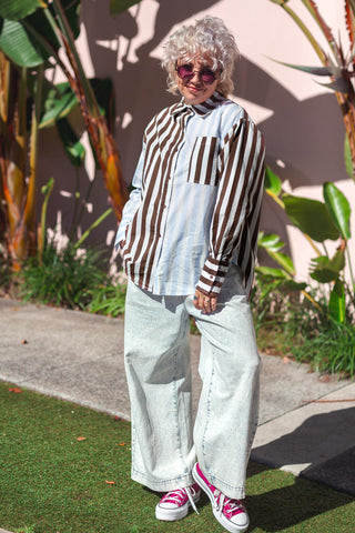 Emilia Shirt - Blue & Chocolate Stripe