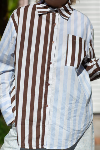 Emilia Shirt - Blue & Chocolate Stripe