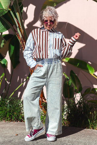 Emilia Shirt - Blue & Chocolate Stripe
