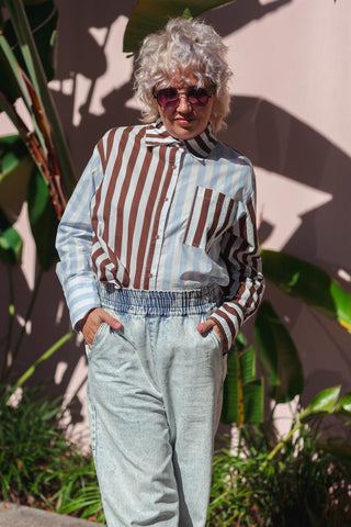 Emilia Shirt - Blue & Chocolate Stripe