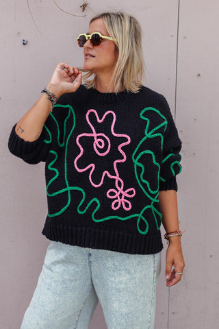 Flower Sketch Knit - Black