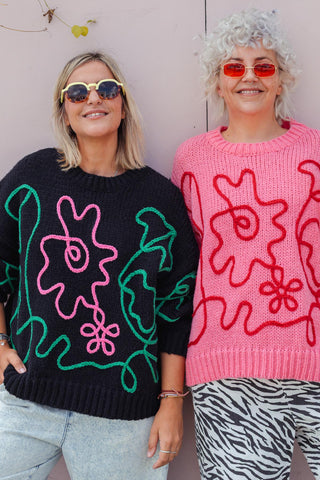 Flower Sketch Knit - Black