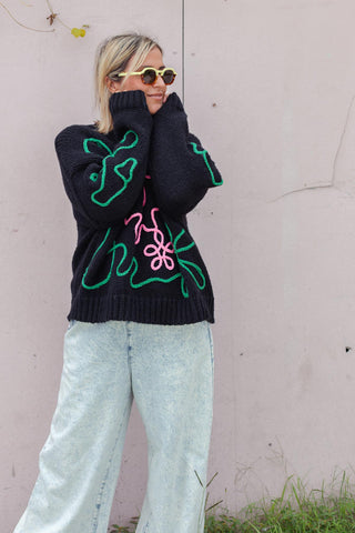 Flower Sketch Knit - Black