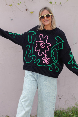 Flower Sketch Knit - Black
