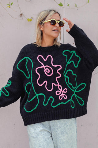 Flower Sketch Knit - Black