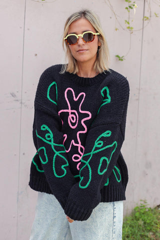 Flower Sketch Knit - Black