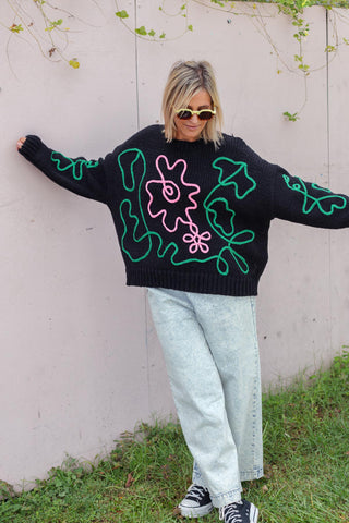 Flower Sketch Knit - Black