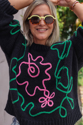 Flower Sketch Knit - Black