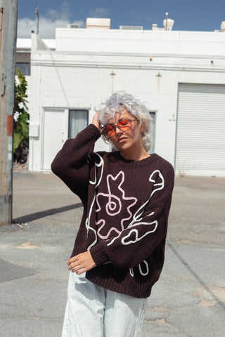 Flower Sketch Knit - Chocolate