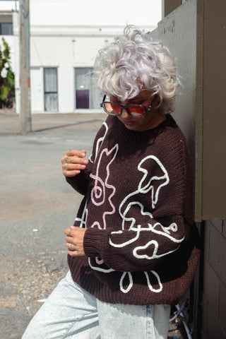 Flower Sketch Knit - Chocolate