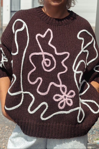 Flower Sketch Knit - Chocolate