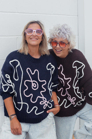 Flower Sketch Knit - Chocolate