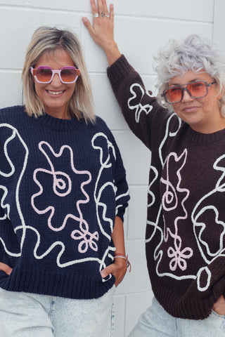 Flower Sketch Knit - Navy