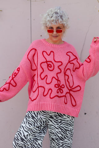 Flower Sketch Knit - Pink