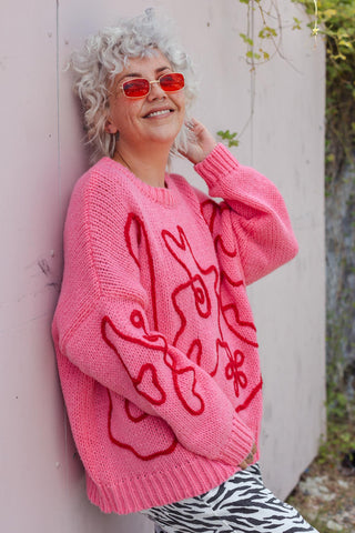 Flower Sketch Knit - Pink