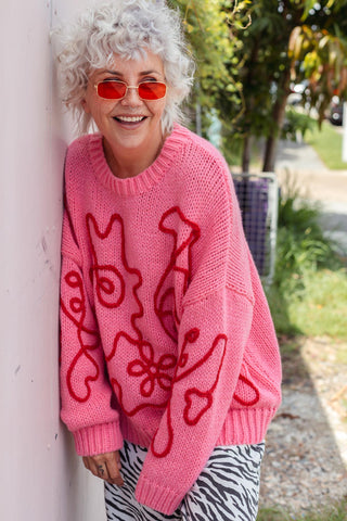 Flower Sketch Knit - Pink