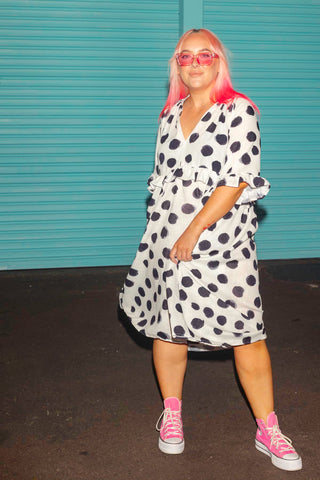 Freya Dress - Polka Dot Black & White