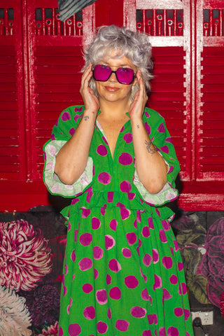 Freya Dress - Polka Dot Purple & Green