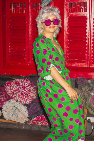 Freya Dress - Polka Dot Purple & Green