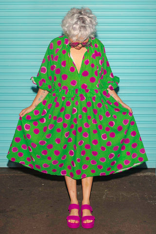 Freya Dress - Polka Dot Purple & Green