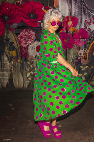 Freya Dress - Polka Dot Purple & Green