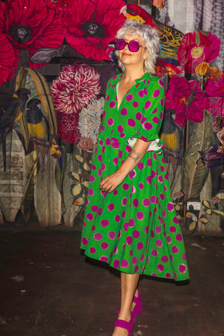Freya Dress - Polka Dot Purple & Green