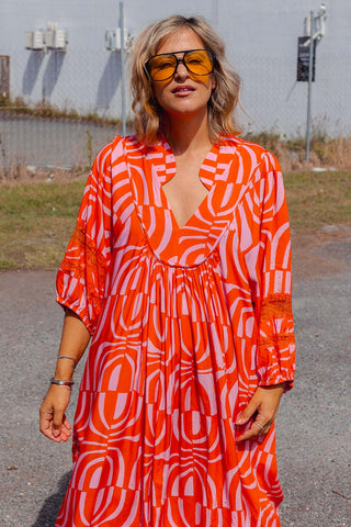 Juno Dress - Wavy Orange