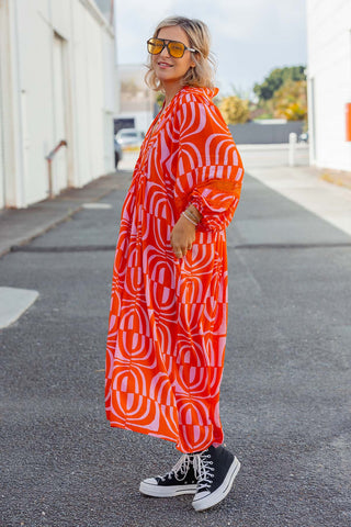 Juno Dress - Wavy Orange