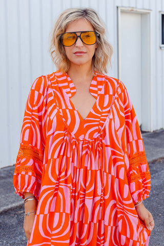 Juno Dress - Wavy Orange