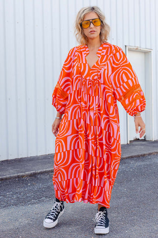 Juno Dress - Wavy Orange