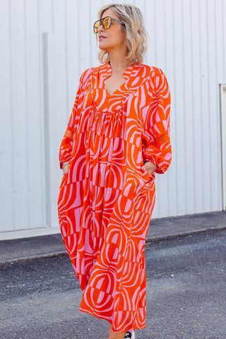 Juno Dress - Wavy Orange