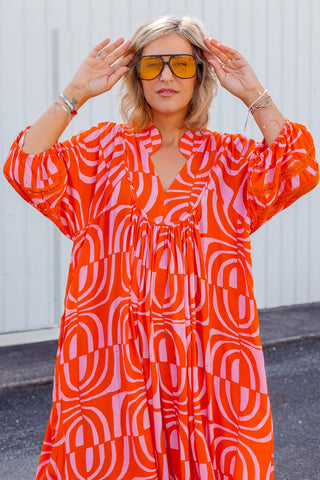 Juno Dress - Wavy Orange