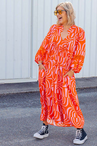 Juno Dress - Wavy Orange