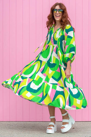 Kaleidoscope Boho Dress - Lime