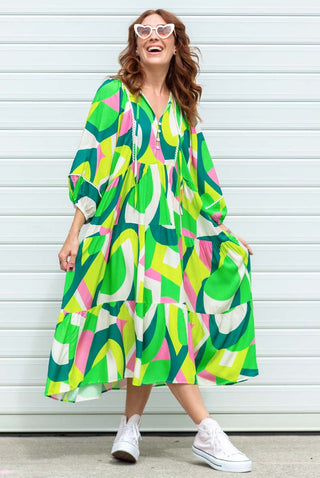 Kaleidoscope Boho Dress - Lime