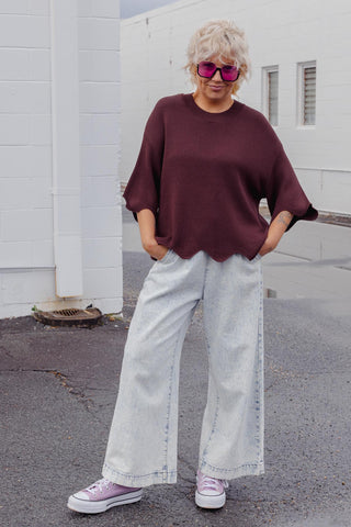 Lara Scalloped Knit - Chocolate