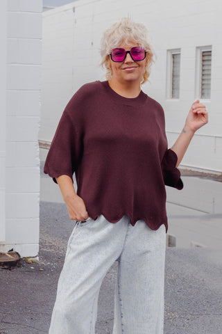 Lara Scalloped Knit - Chocolate