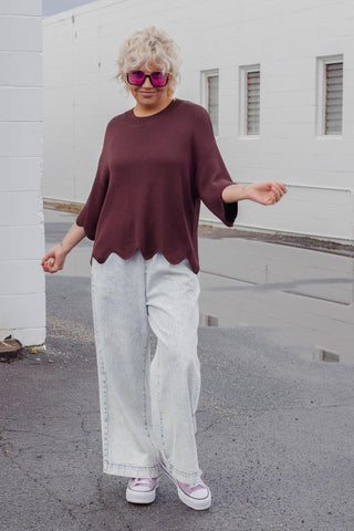 Lara Scalloped Knit - Chocolate