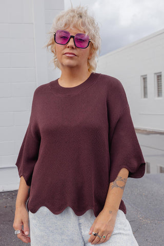 Lara Scalloped Knit - Chocolate