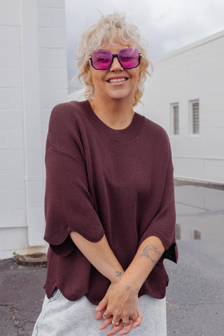 Lara Scalloped Knit - Chocolate