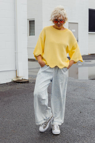 Lara Scalloped Knit - Lemon