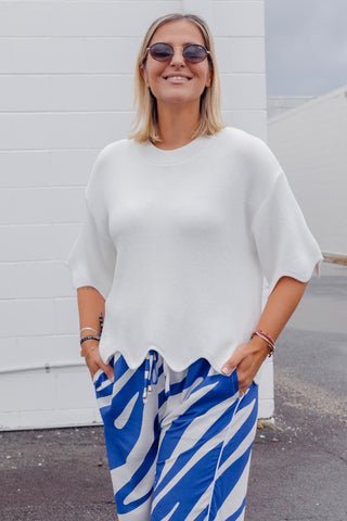 Lara Scalloped Knit - White