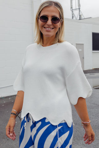 Lara Scalloped Knit - White