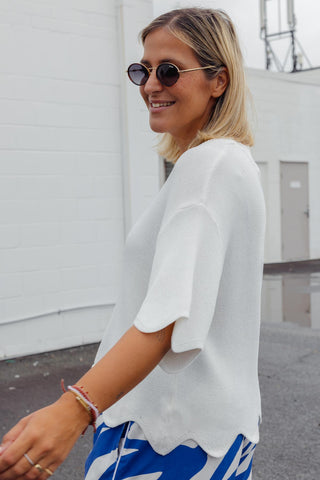 Lara Scalloped Knit - White