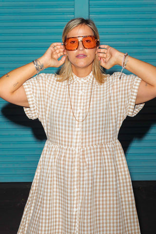 Lettie Dress - Natural Gingham