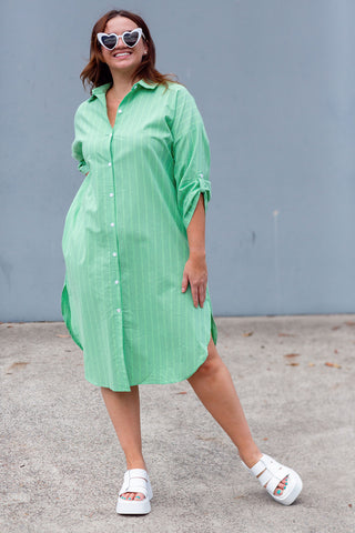 Luxe Linen Shirt Dress - Green