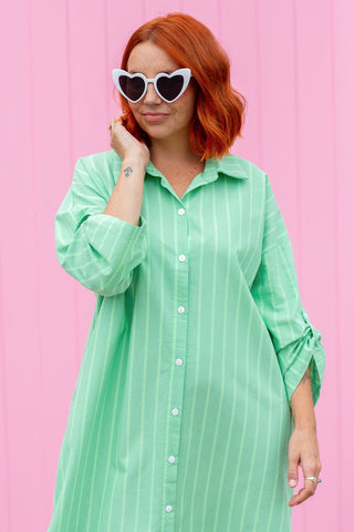 Luxe Linen Shirt Dress - Green