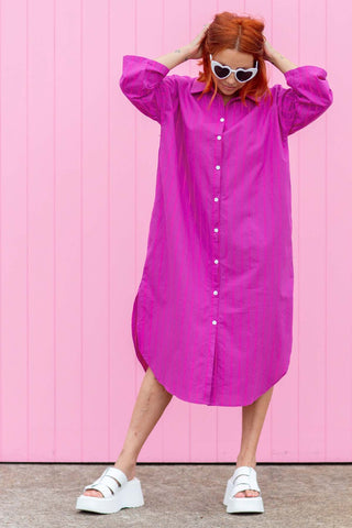 Luxe Linen Shirt Dress - Magenta