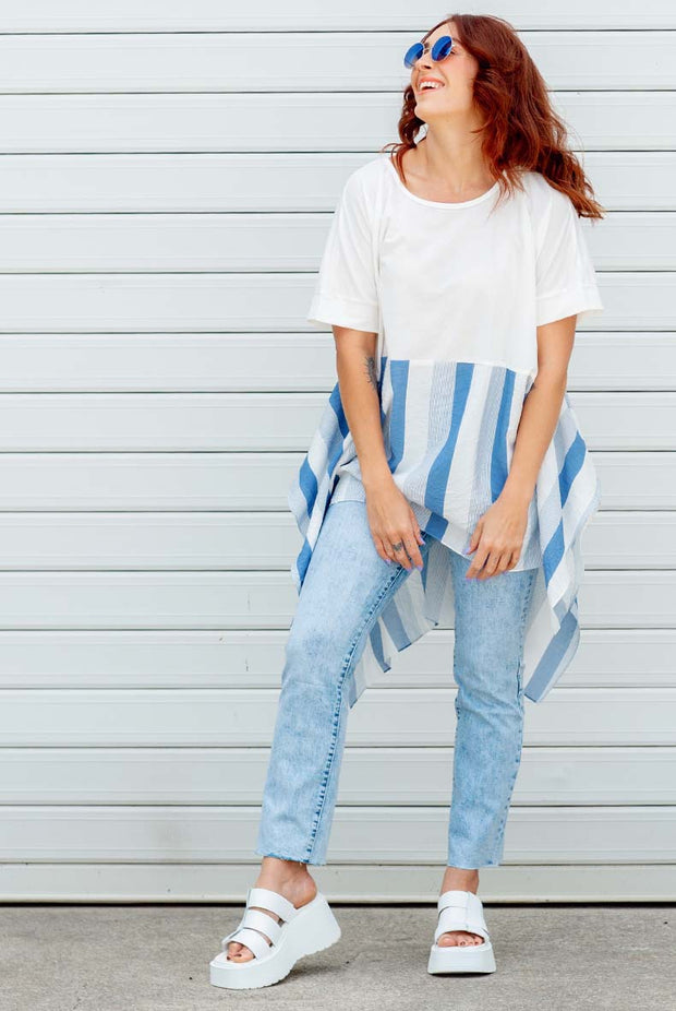 Luxe Stripe Drape - White & Blue
