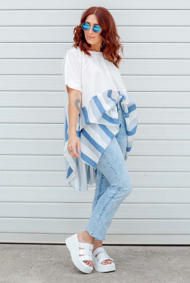 Luxe Stripe Drape - White & Blue